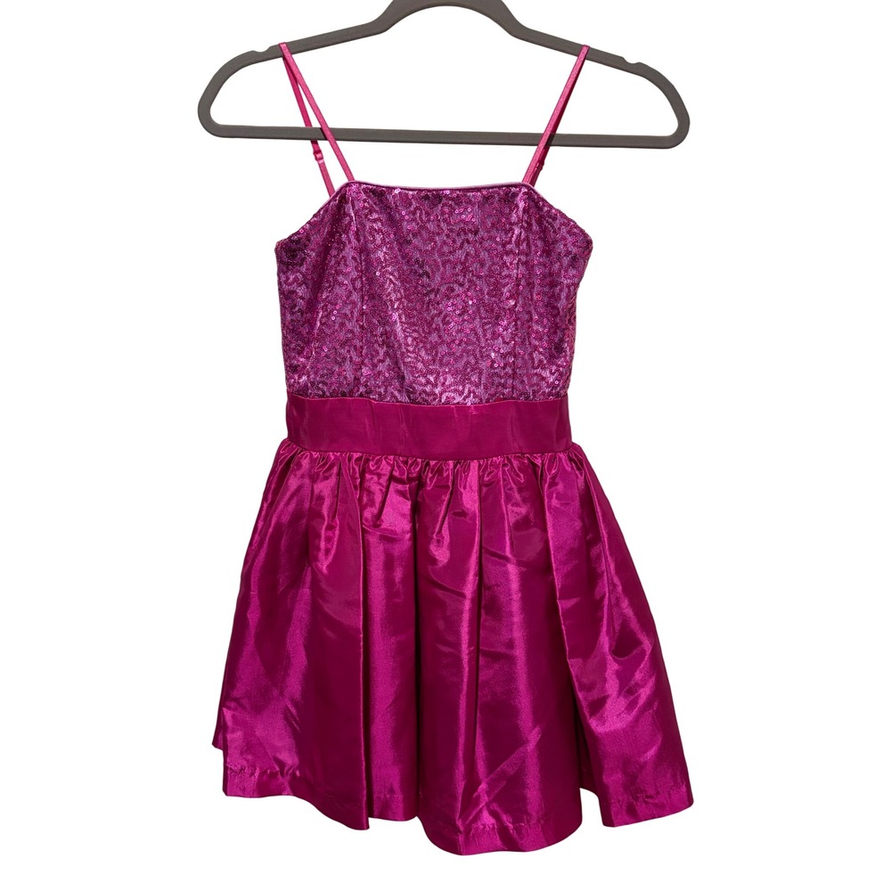 Un Deux Trois Girls Hot Pink Sequin Lace Party Dress Size 8 Magenta Formal EUC